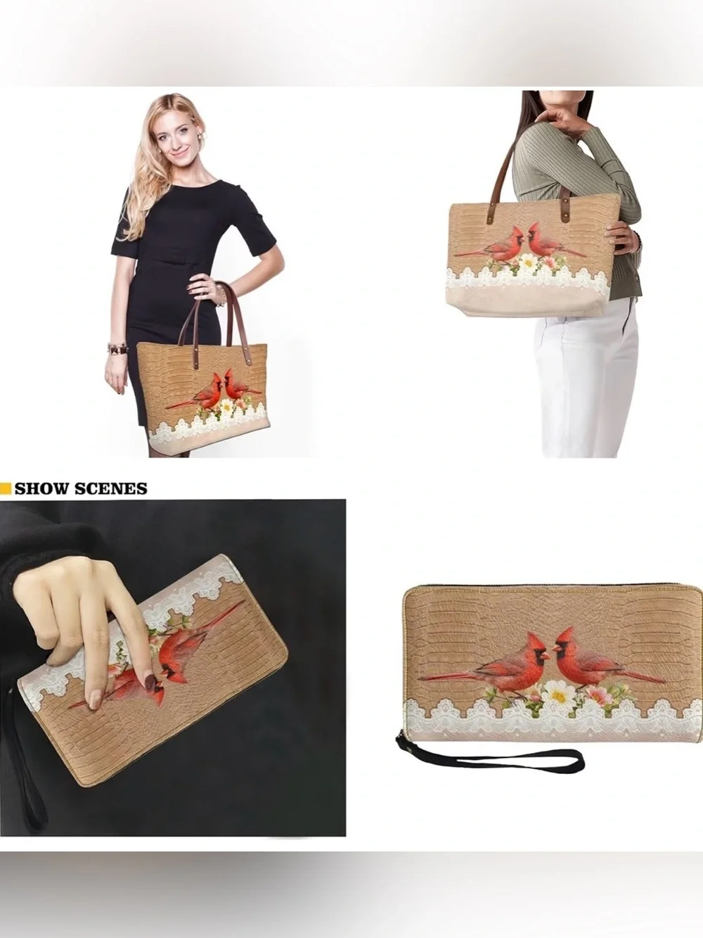 Beige Wallet and Tote with Red Cardinal Print NWT